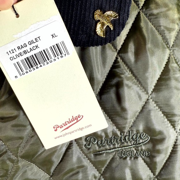 John Partridge Rag Gilet Quilted Vest Men's XL Olive Black Corduroy Button Front - Picture 3 of 10